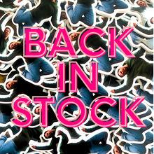 Load image into Gallery viewer, A pile of Nick Miller “Freeze Frame” earrings and a message on top that says “Back in Stock”
