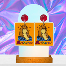 Load image into Gallery viewer, Earrings featuring Friends Rachel Green's 80s hairstyle that says "Bitchin"