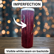 Load image into Gallery viewer, The backside of the Tampa Bay Buccaneers tumbler, featuring a visible white seam imperfection