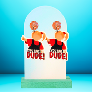 Earrings featuring an image of Full House Michelle Tanner doing a thumbs up saying her catchphrase, “You Got It, Dude!”