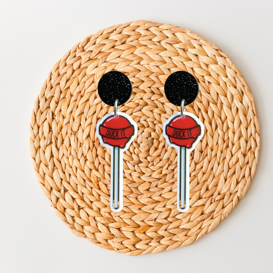 “Suck It” Lollipop Earrings