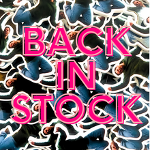 Load image into Gallery viewer, A pile of Nick Miller “Freeze Frame” earrings and a message on top that says “Back in Stock”
