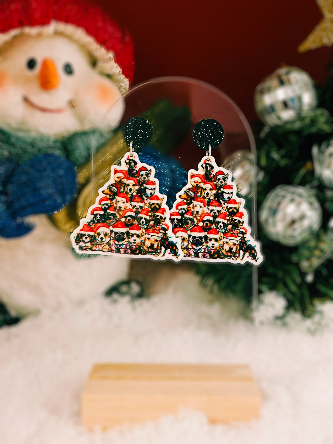 Holiday Dog Christmas Tree Earrings