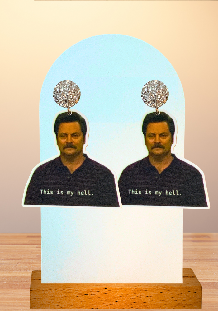 Earrings featuring Ron Swanson from Parks and Recreation with the quote 