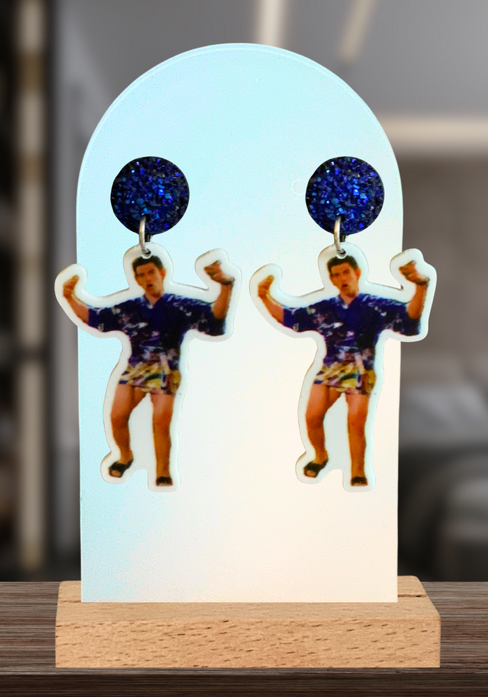 Earrings featuring Schmidt from New Girl posing in his kimono
