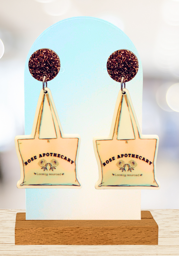 Rose apothecary tote earrings from Schitts creek