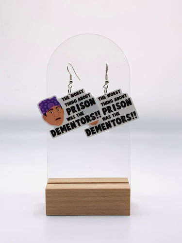 Earrings depicting ‘Prison Mike’ with his trademark bandana and a perplexed expression, embodying his humorous and fantastical cautionary tale from “The Office.