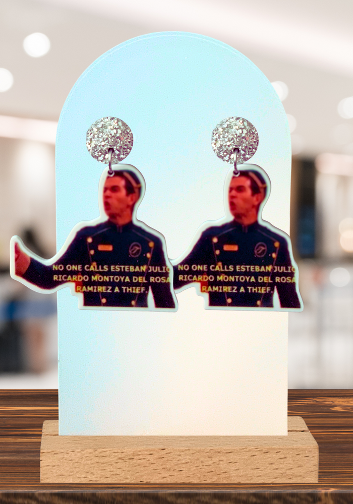 Esteban from The Suite Life Quote Earrings – Featuring Esteban's famous line defending his honor, perfect for fans of the beloved Disney Channel series.
