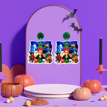 Load image into Gallery viewer, Nostalgic 90s Halloween Earrings featuring Hocus Pocus witches, Casper, Aaahh Real Monsters, Beetlejuice, Sabrina, Slimer, and McDonald&#39;s Halloween buckets.
