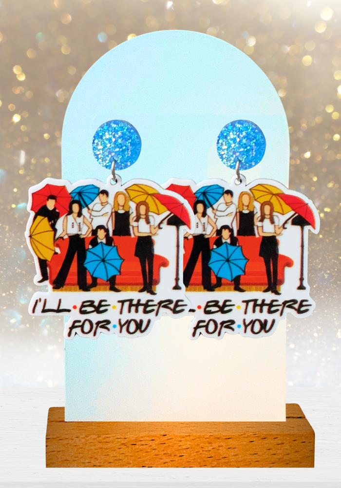 Friends earrings that say 