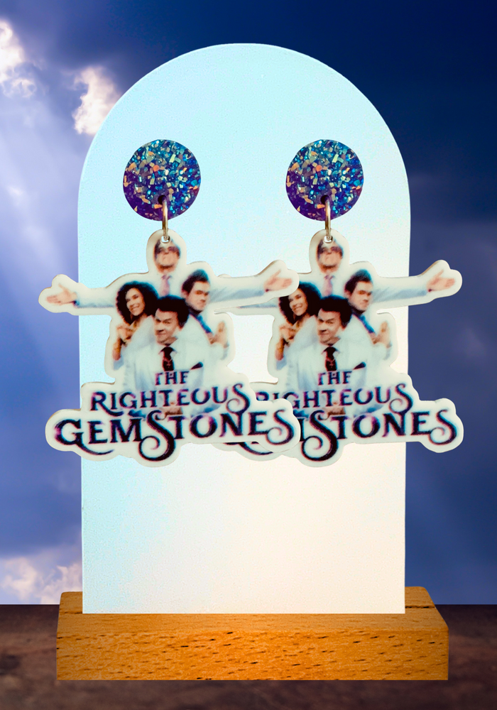Season 1 Righteous Gemstones cast photo-inspired earrings, featuring the show’s main characters in a radiant and reverent design that’s sure to bless your wardrobe.