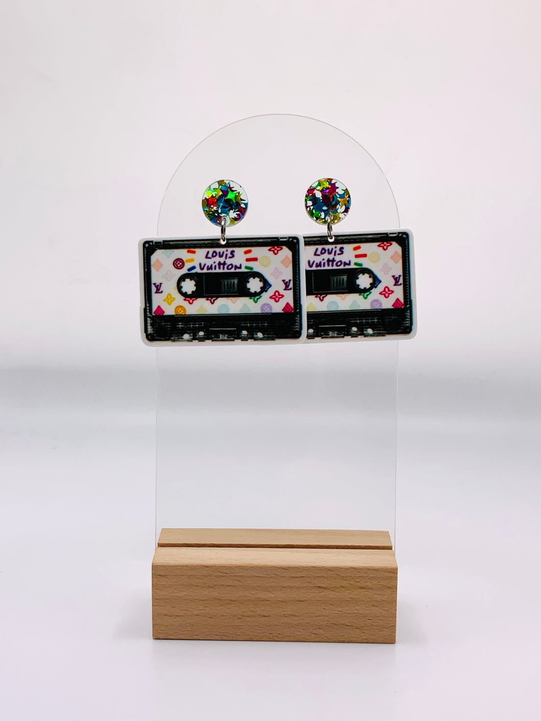 Cassette earrings featuring colorful classic 