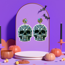 Load image into Gallery viewer, Silver skull illusion earrings with high-definition printed design, offering a cool, edgy style perfect for Halloween or everyday wear.
