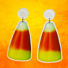 Load image into Gallery viewer, Candy Corn Craze Earrings - cute and colorful Halloween-themed jewelry perfect for celebrating the spooky season
