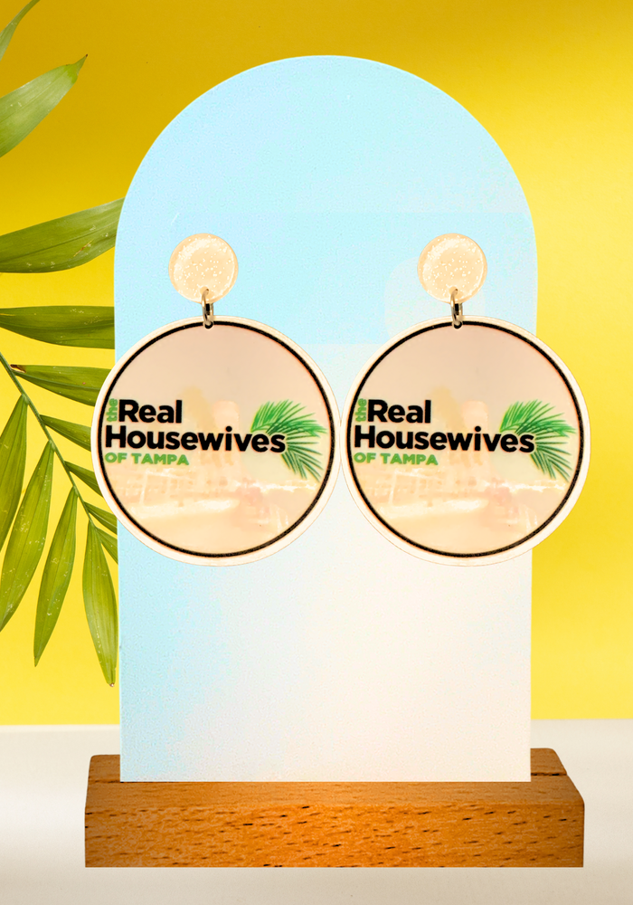 Earrings featuring the Tampa skyline with the text 