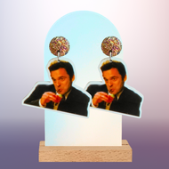 Earrings featuring Nick Miller drinking a cocktail