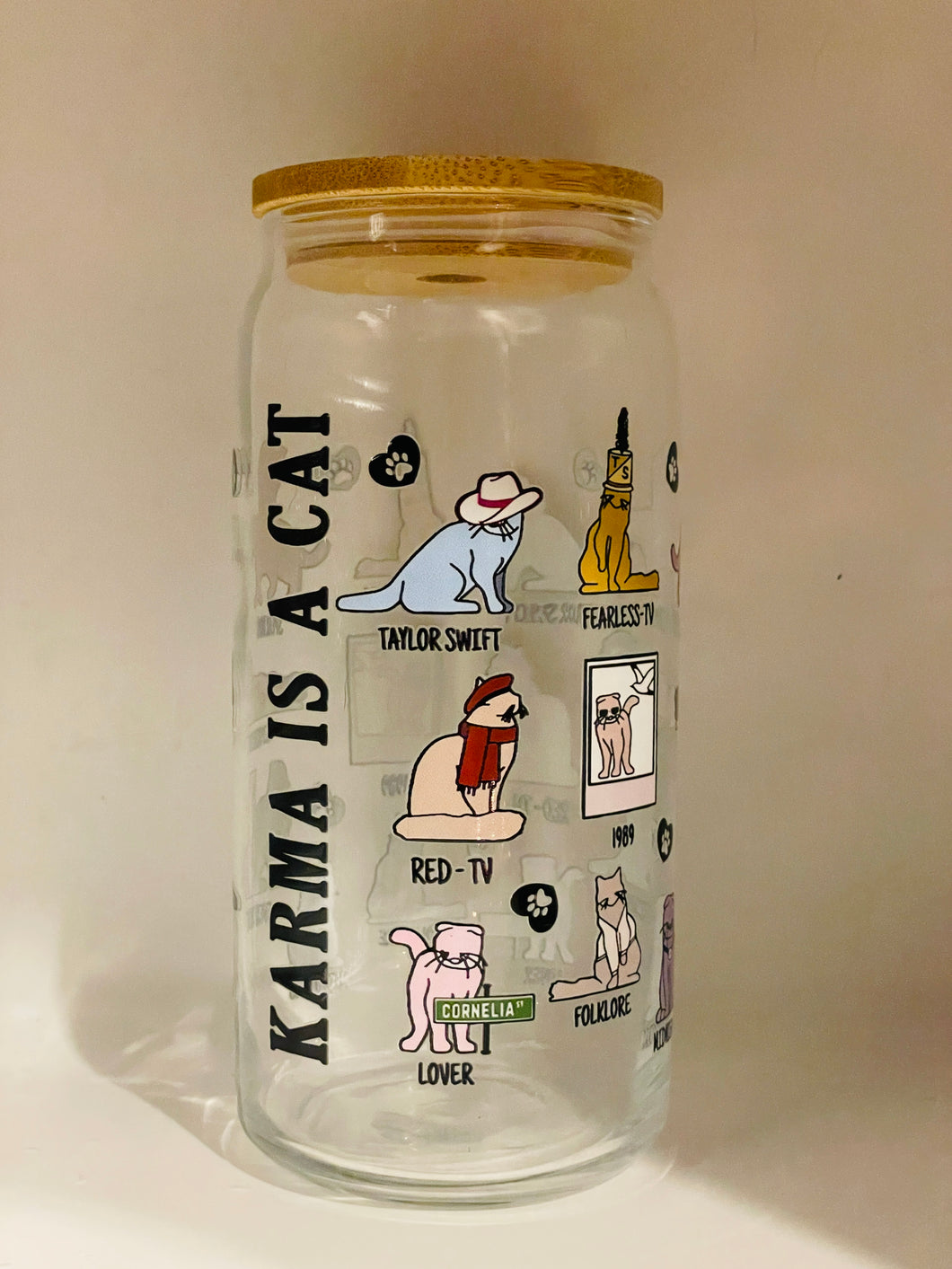 Karma is a Cat Glass Cup