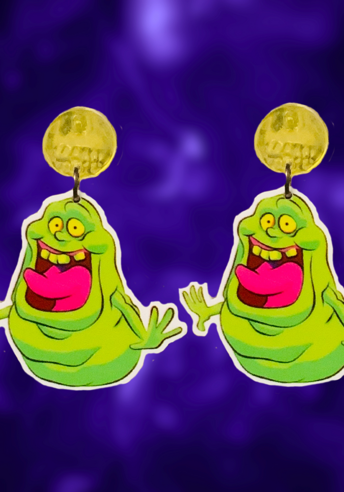 Earrings featuring Slimer from Ghostbusters, perfect for fans of the iconic 80s movie and fun Halloween accessories.