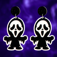 Load image into Gallery viewer, Cute cartoon Ghostface earrings from the Scream movie, perfect for fans of horror and unique Halloween accessories.
