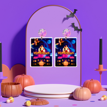 Load image into Gallery viewer, Halloweentown movie cover earrings, featuring iconic scenes from the classic Disney Channel Original Movie, perfect for Halloween and nostalgic fans.
