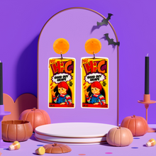 Load image into Gallery viewer, Purple jewelry stand with earrings featuring Chuckie from Child&#39;s Play on a Hi-C juicebox labeled &#39;good guy grape,&#39; perfect for fans of nostalgic horror and unique Halloween accessories
