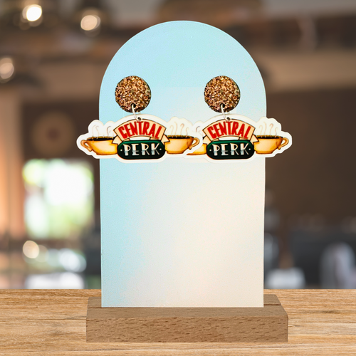 Central Perk logo earrings from the TV show “Friends,” ideal for fans of classic '90s sitcoms and iconic coffee shops.