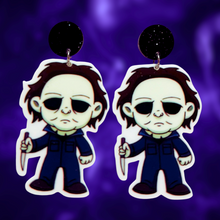 Load image into Gallery viewer, Cute cartoon Michael Myers earrings inspired by the Halloween movies, perfect for fans of horror and playful Halloween style
