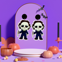 Load image into Gallery viewer, Cute cartoon Michael Myers earrings inspired by the Halloween movies, perfect for fans of horror and playful Halloween style
