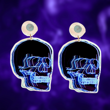 Load image into Gallery viewer, Neon Skull Earrings for a bold, glowing look, ideal for everyday edgy fashion or standing out at festivals
