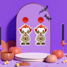 Load image into Gallery viewer, Cute cartoon Pennywise earrings inspired by the It movie, perfect for fans of horror and playful Halloween accessories
