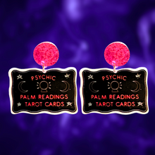 Load image into Gallery viewer, Earrings featuring vintage-inspired psychic reading and tarot card signs, perfect for fans of mystical fashion and Halloween accessories.
