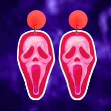 Load image into Gallery viewer, Earrings featuring a pink Ghostface mask from the movie Scream, perfect for fans of horror movies and unique Halloween accessories.
