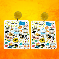 Gilmore Girls collage earrings featuring iconic moments from Stars Hollow, Luke's Diner, and other beloved show elements.