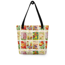 Load image into Gallery viewer, Vintage Floral Seed Packets Tote Bag
